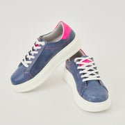 TENIS EN CUERO COLOR AZUL X FUCSIA
