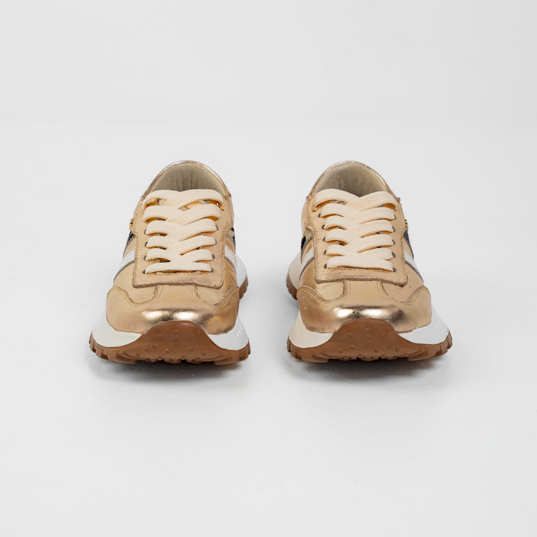 TENIS EN CUERO COLOR ORO X TALCO Y PELO