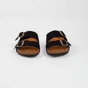 SANDALIA PLANA TIPO CUERO COLOR NEGRO VERSÁTIL