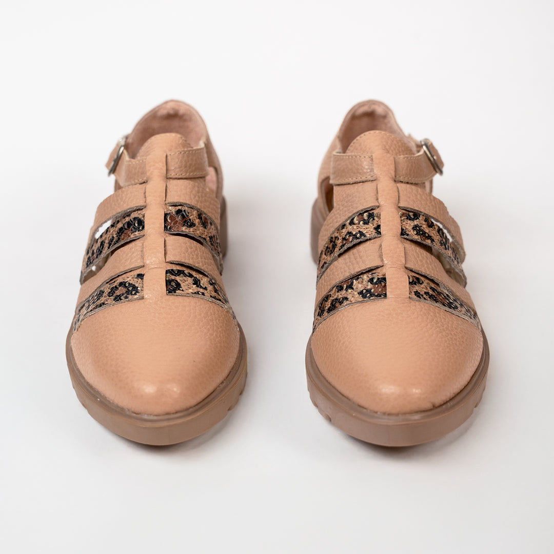 MAFALDA EN CUERO COLOR TAUPE X PRINT