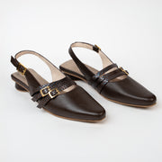 BALETA EN CUERO COLOR CAFÉ 3 HEBILLAS