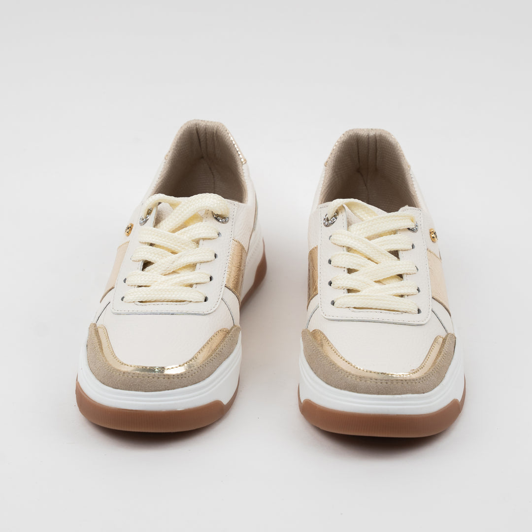 TENIS EN CUERO COLOR TALCO X ORO ELEGANTE