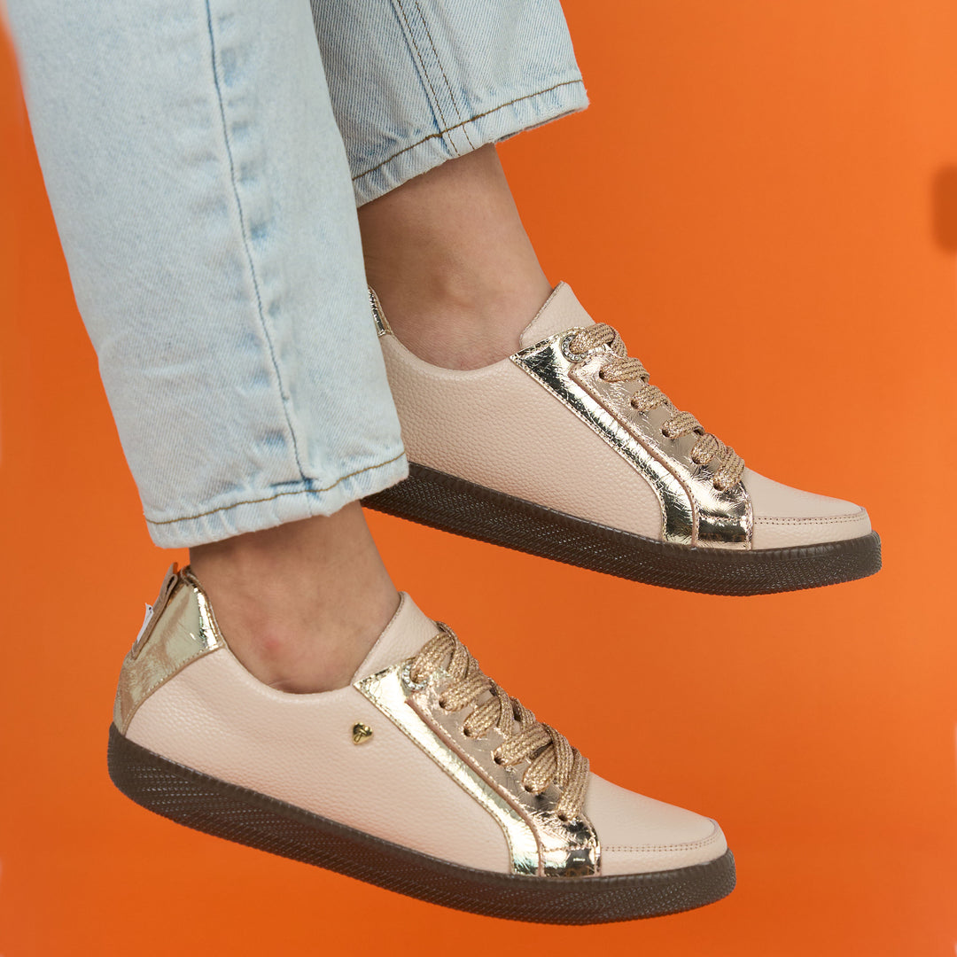 TENIS EN CUERO COLOR NUDE X FOLIA ORO ROSA