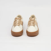 TENIS EN CUERO COLOR TALCO X ORO