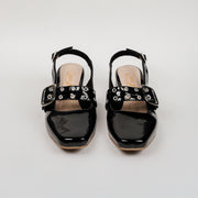 MAFALDA TACÓN TIPO CUERO COLOR NEGRO