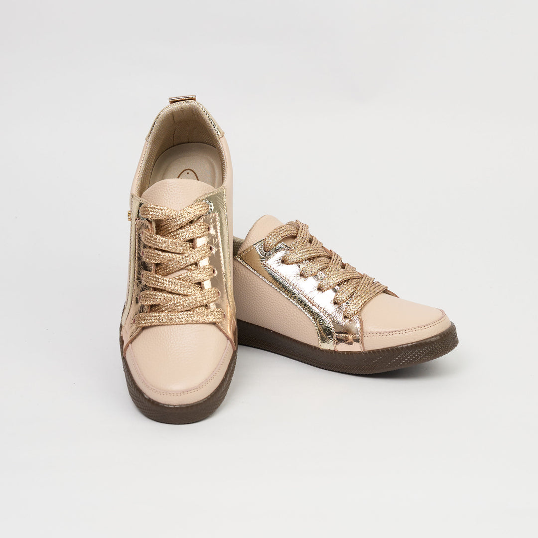 TENIS EN CUERO COLOR NUDE X FOLIA ORO ROSA