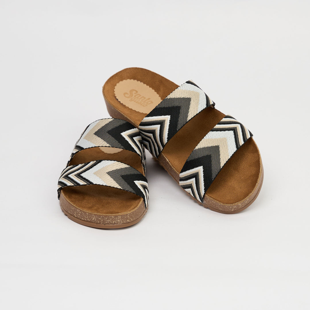 SANDALIA PLANA TIPO CUERO COLOR BLANCO X NEGRO X BEIGE