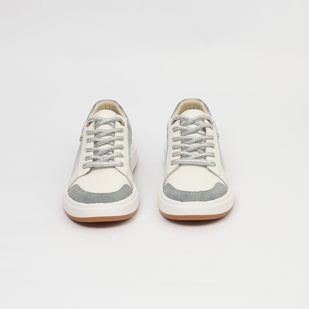 TENIS EN CUERO COLOR BLANCO X AZUL ELEGANTE