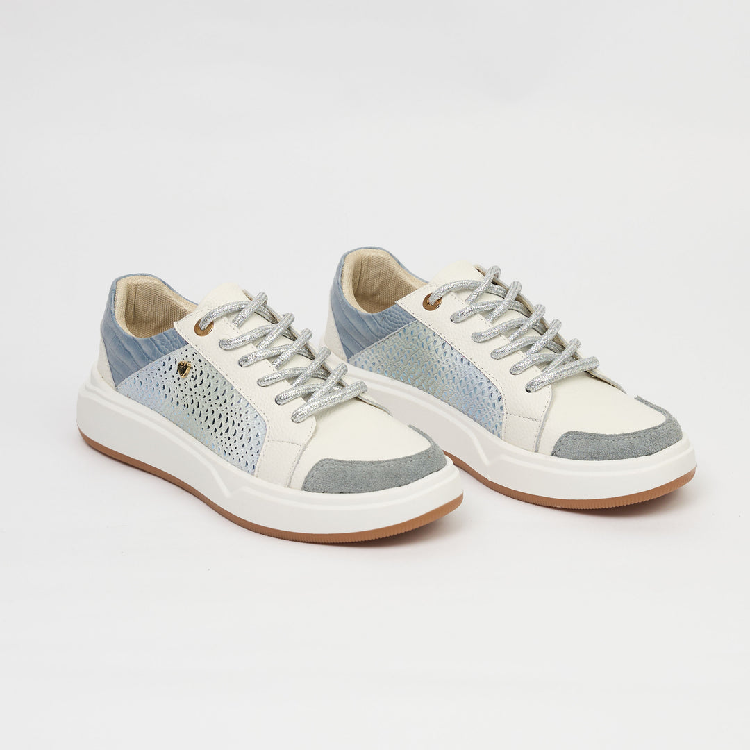 TENIS EN CUERO COLOR BLANCO X AZUL ELEGANTE