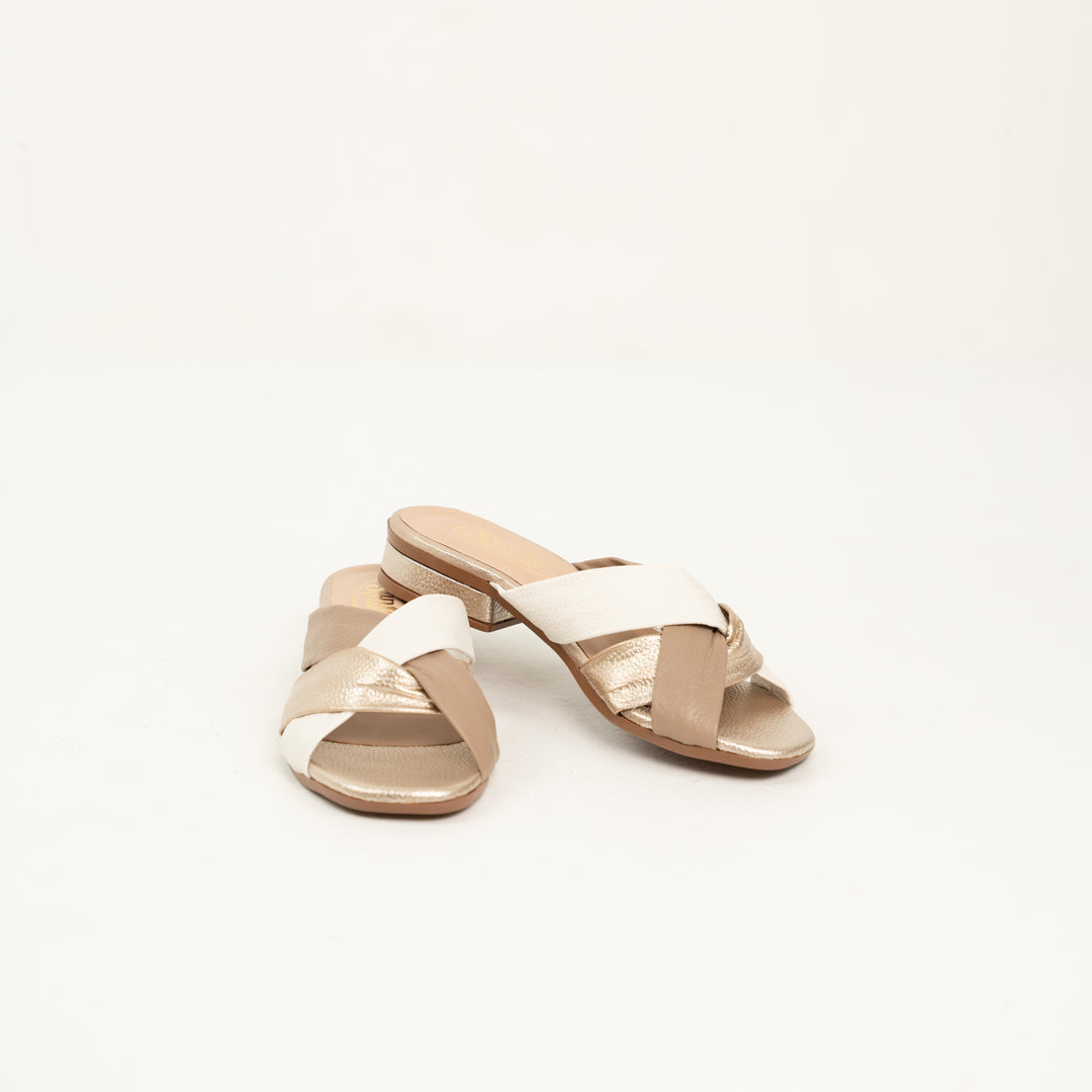 SANDALIA CUERO CRUZADA TALCO CHAMPAÑA CAMEL