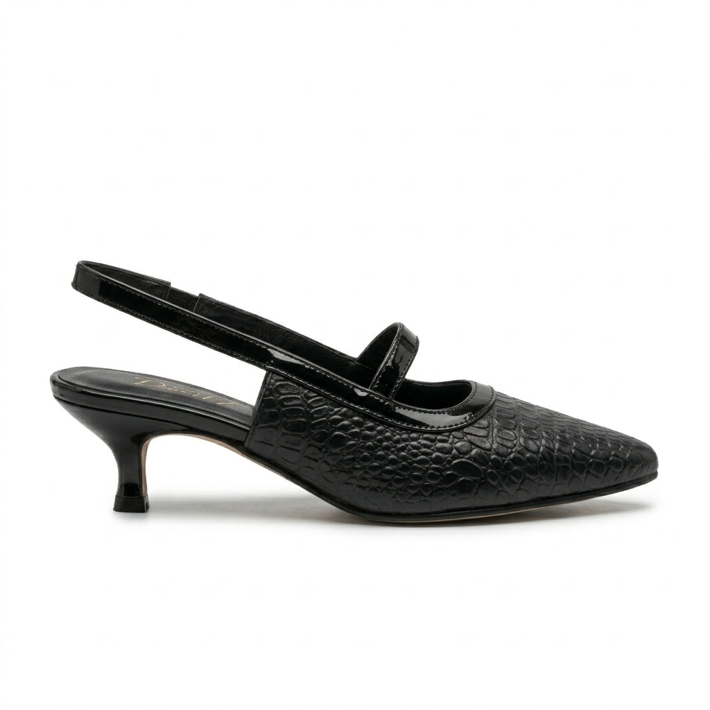 TACÓN CLÁSICO EN CUERO COLOR NEGRO ELEGANTE