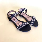 SANDALIA PLANA TIPO CUERO COLOR NEGRO X PLATA