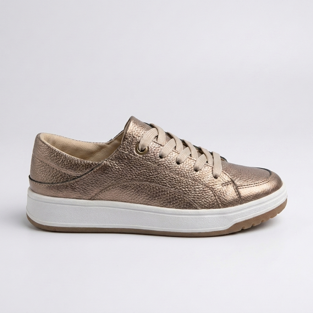 TENIS EN CUERO COLOR BRONCE