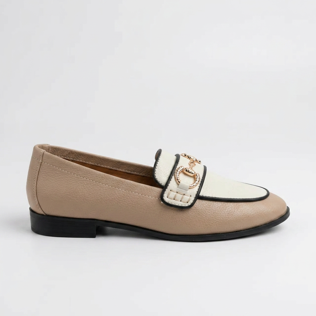 BALETA EN CUERO COLOR BEIGE X BLANCO