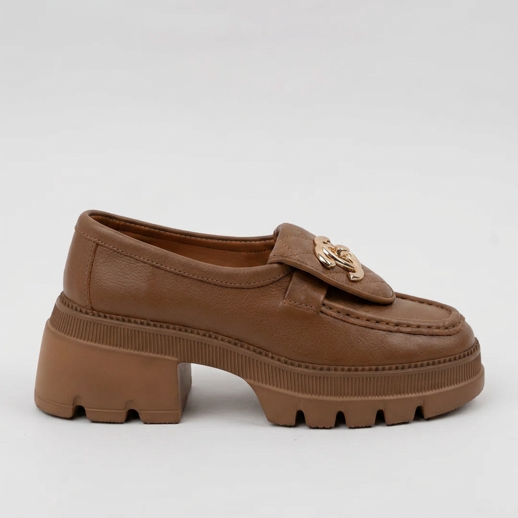 MOCASÍN EN CUERO COLOR MIEL CLÁSICO