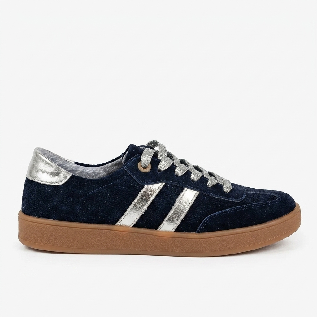 TENIS EN CUERO CARNAZA COLOR AZUL OSCURO