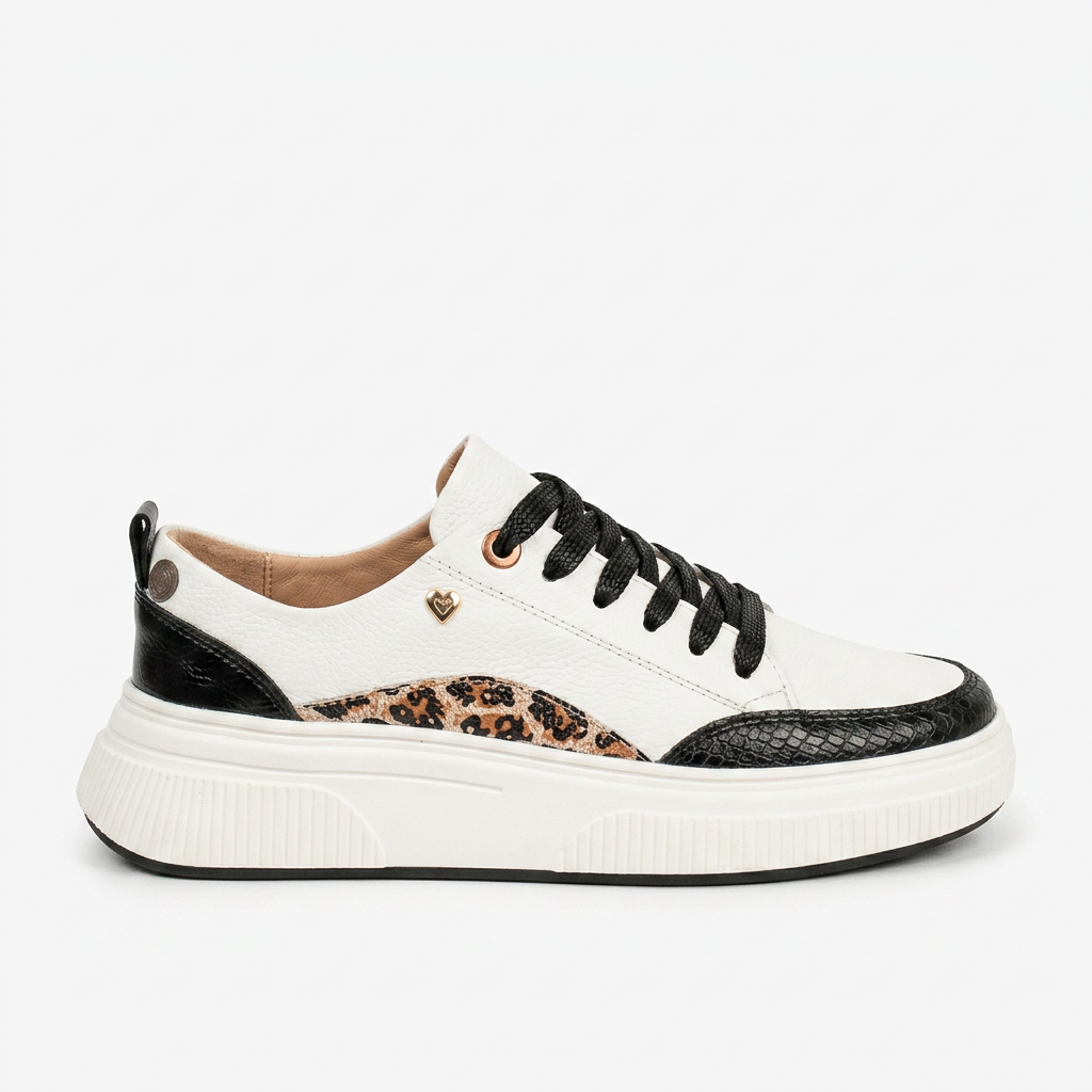 TENIS EN CUERO COLOR BLANCO X NEGRO X VERDE