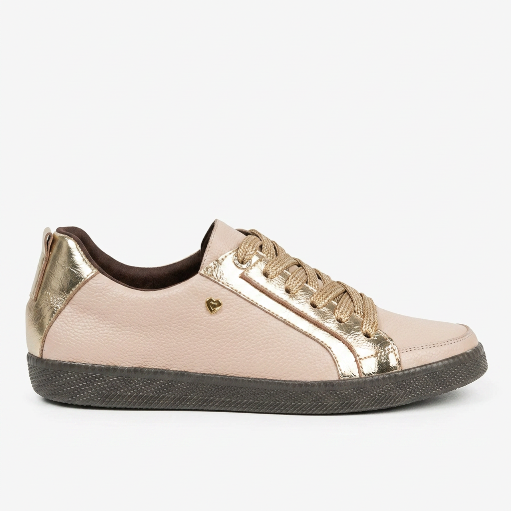 TENIS EN CUERO COLOR NUDE X FOLIA ORO ROSA