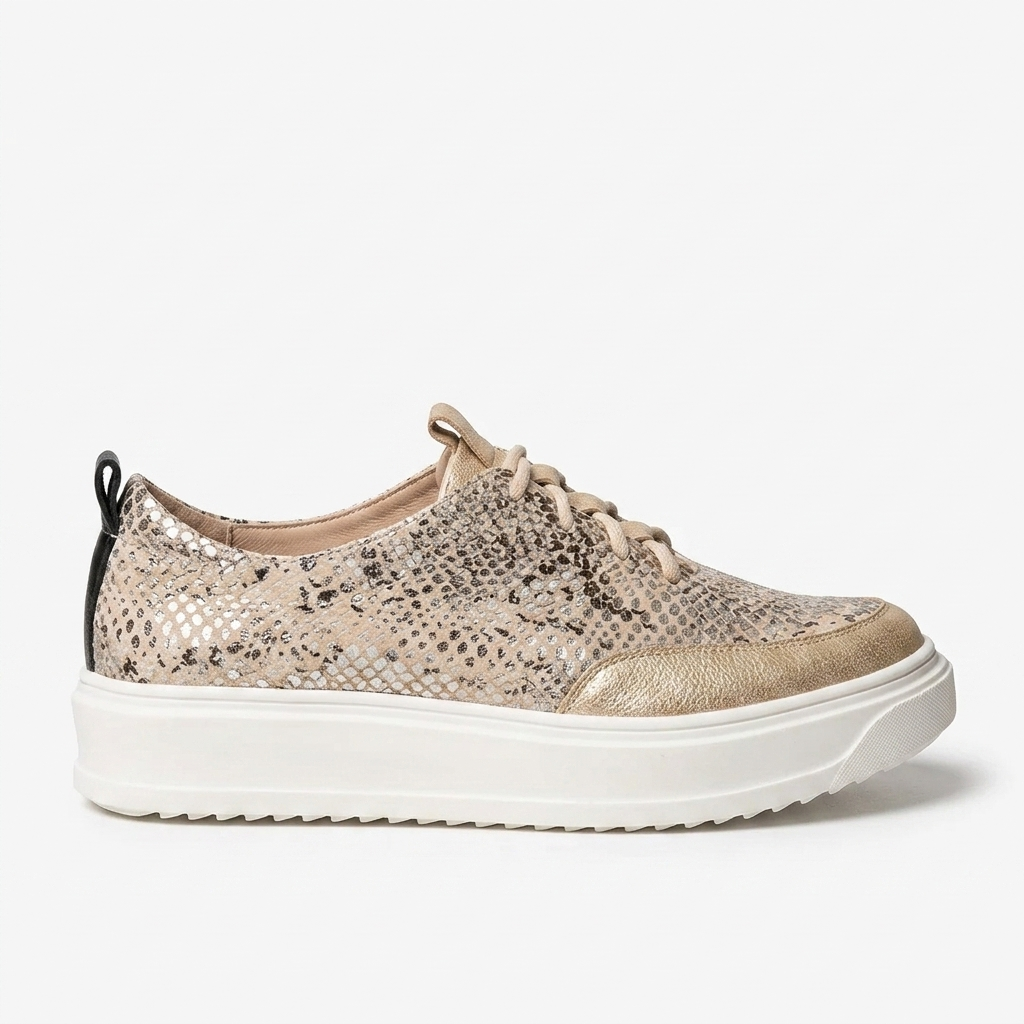 TENIS EN CUERO COLOR ORO X FOLIA ELEGANTE
