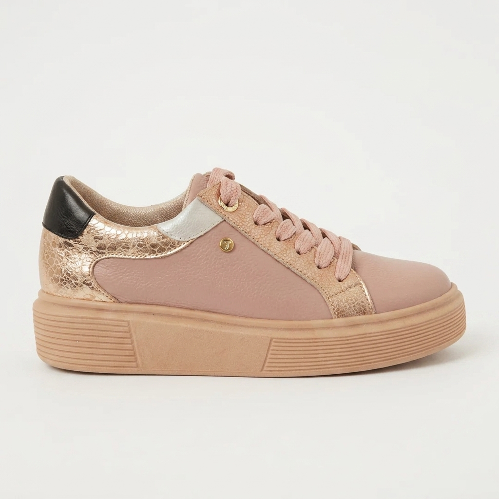TENIS EN CUERO COLOR PALO DE ROSA X FOLIA ORO
