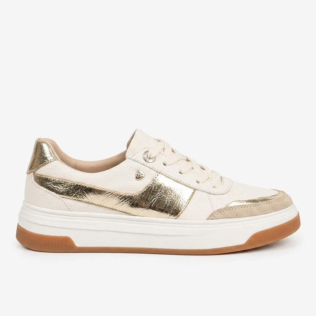 TENIS EN CUERO COLOR TALCO X ORO ELEGANTE