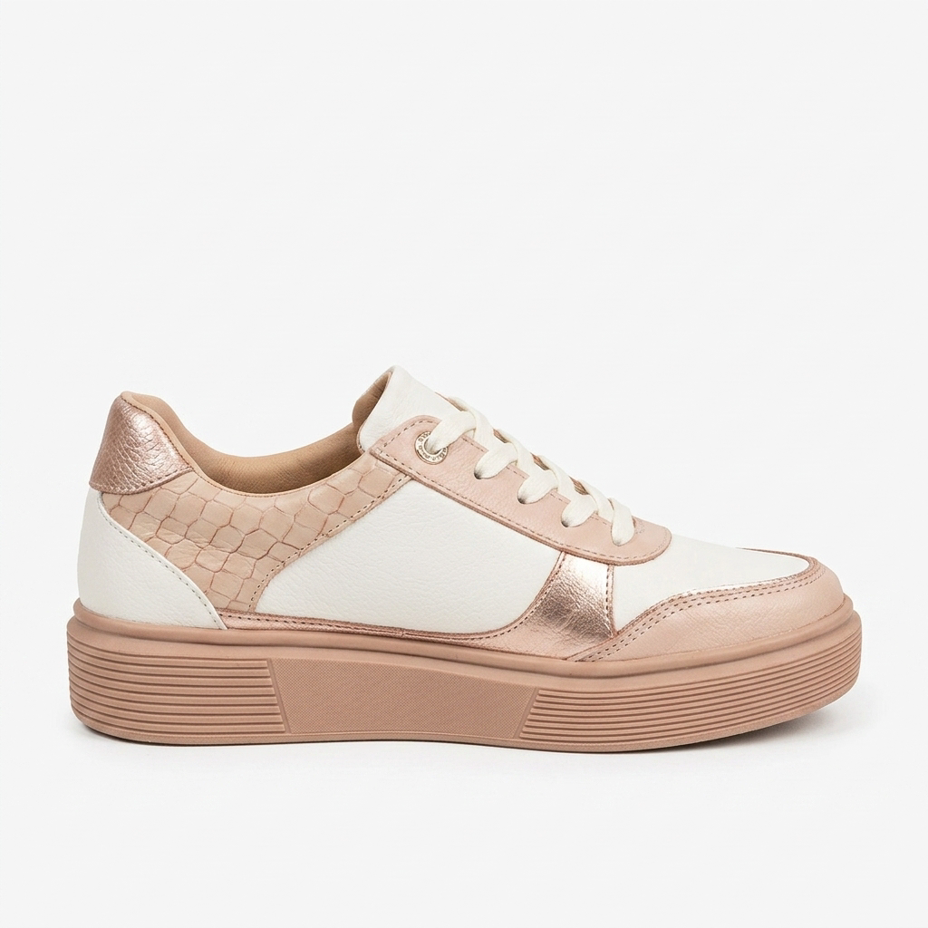 TENIS EN CUERO COLOR PALO DE ROSA X BLANCO