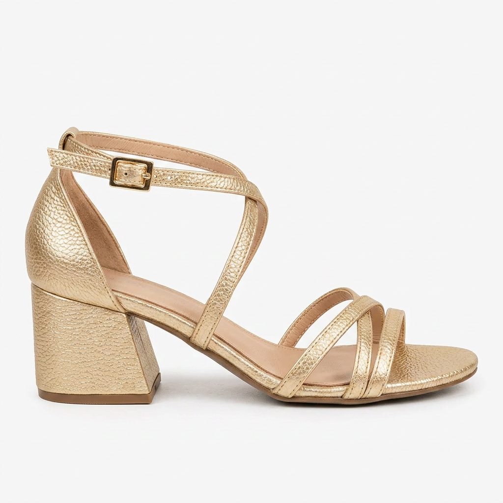 SANDALIA TIPO CUERO COLOR ORO ELEGANTE