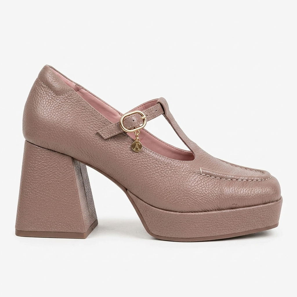 TACÓN EN CUERO COLOR BEIGE ELEGANTE