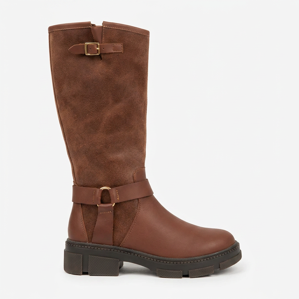 BOTA EN CUERO COLOR CAFE INNOVADOR