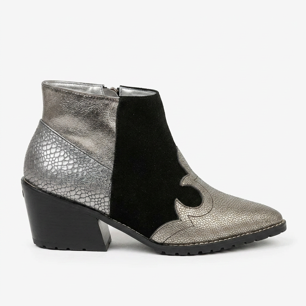 BOTA EN CUERO COLOR GRIS X NEGRO