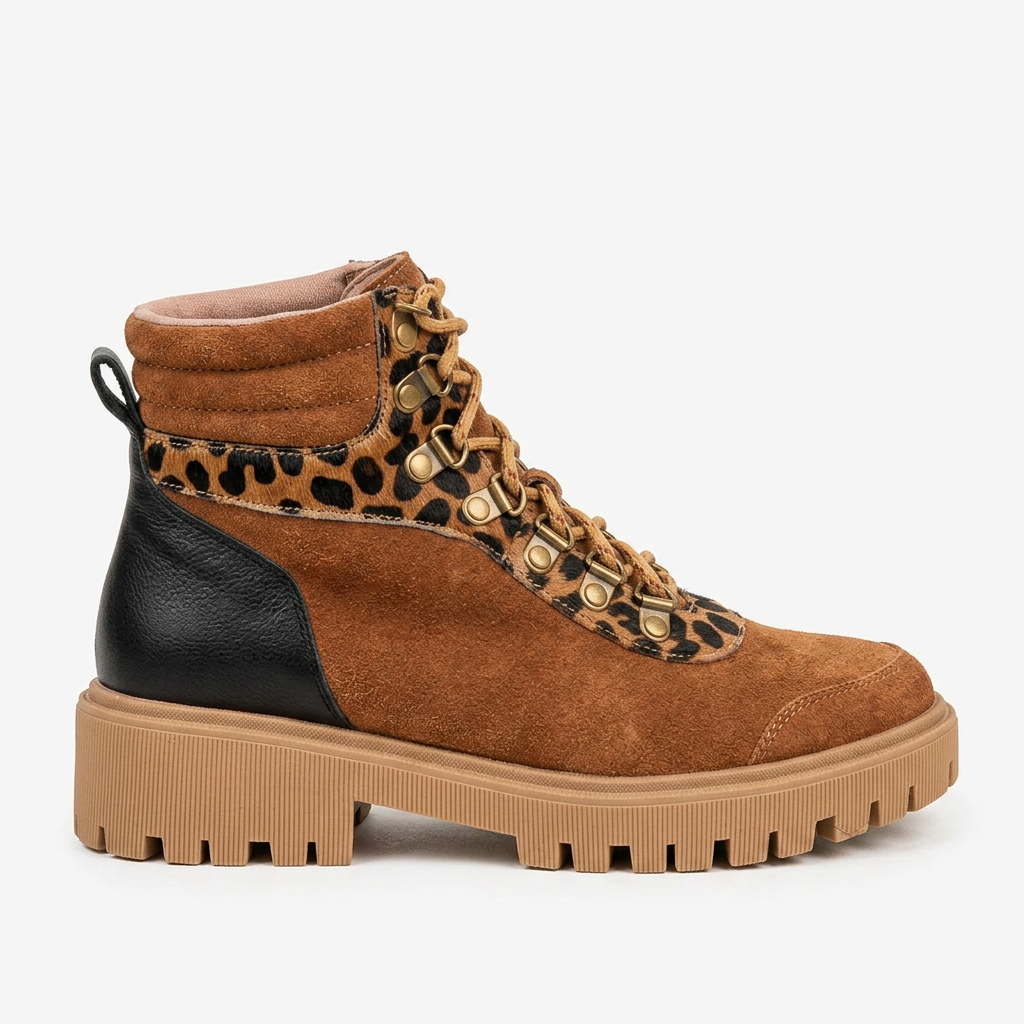 BOTA EN CUERO COLOR MIEL X ANIMAL PRINT.