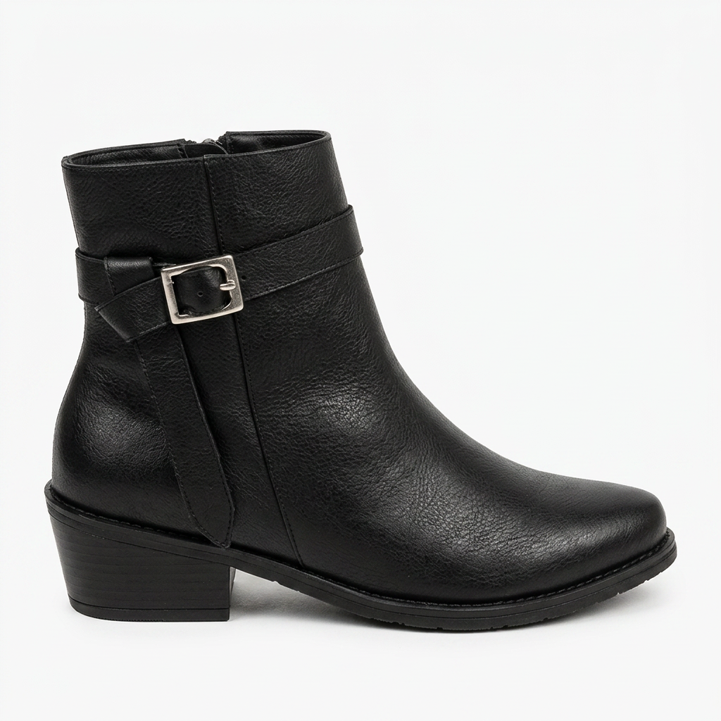 BOTA EN CUERO COLOR NEGRO AURA