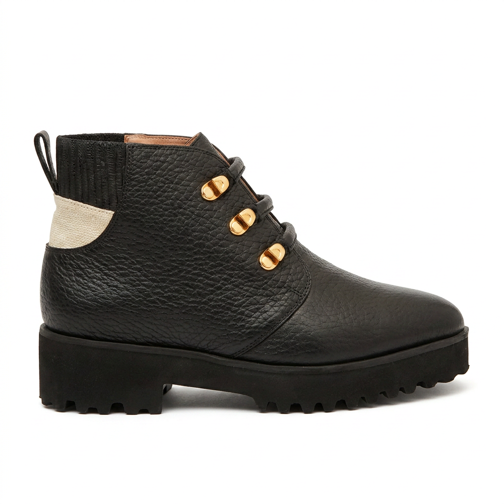 BOTA EN CUERO COLOR NEGRO CASUAL