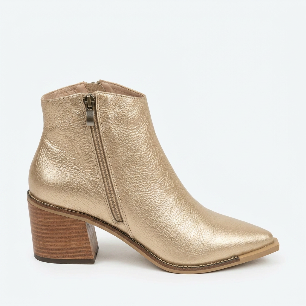 BOTA EN CUERO COLOR ORO ELEGANTE