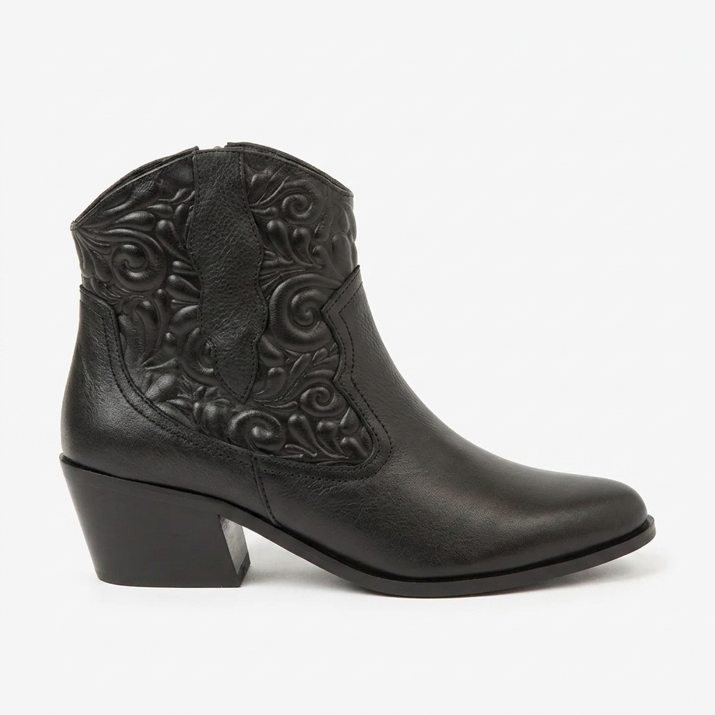 BOTA EN CUERO TEXANA COLOR NEGRO
