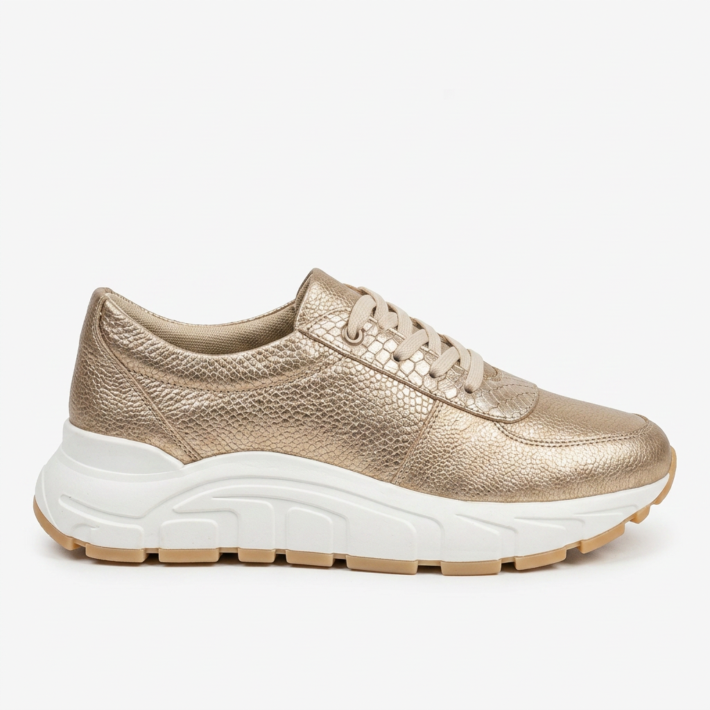 TENIS EN CUERO COLOR ORO VERSÁTIL
