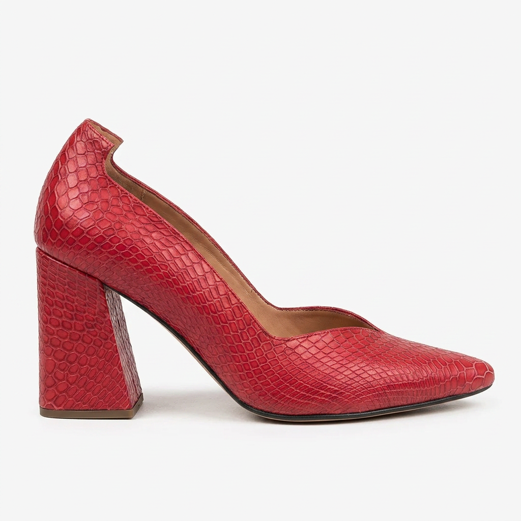 TACÓN EN CUERO COLOR ROJO INNOVADOR