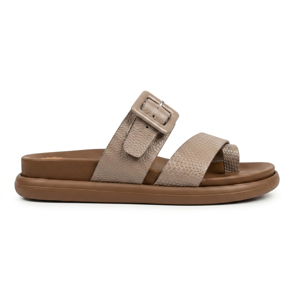 SANDALIA PLANA EN CUERO COLOR TAUPE