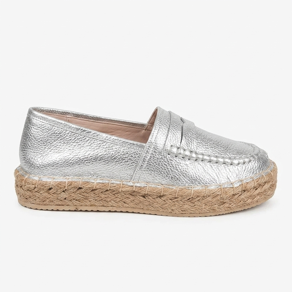 YUTE BALETA EN CUERO COLOR PLATA