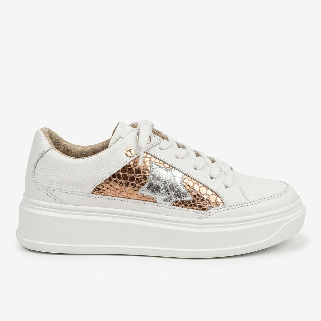 TENIS EN CUERO COLOR BLANCO ELEGANTE