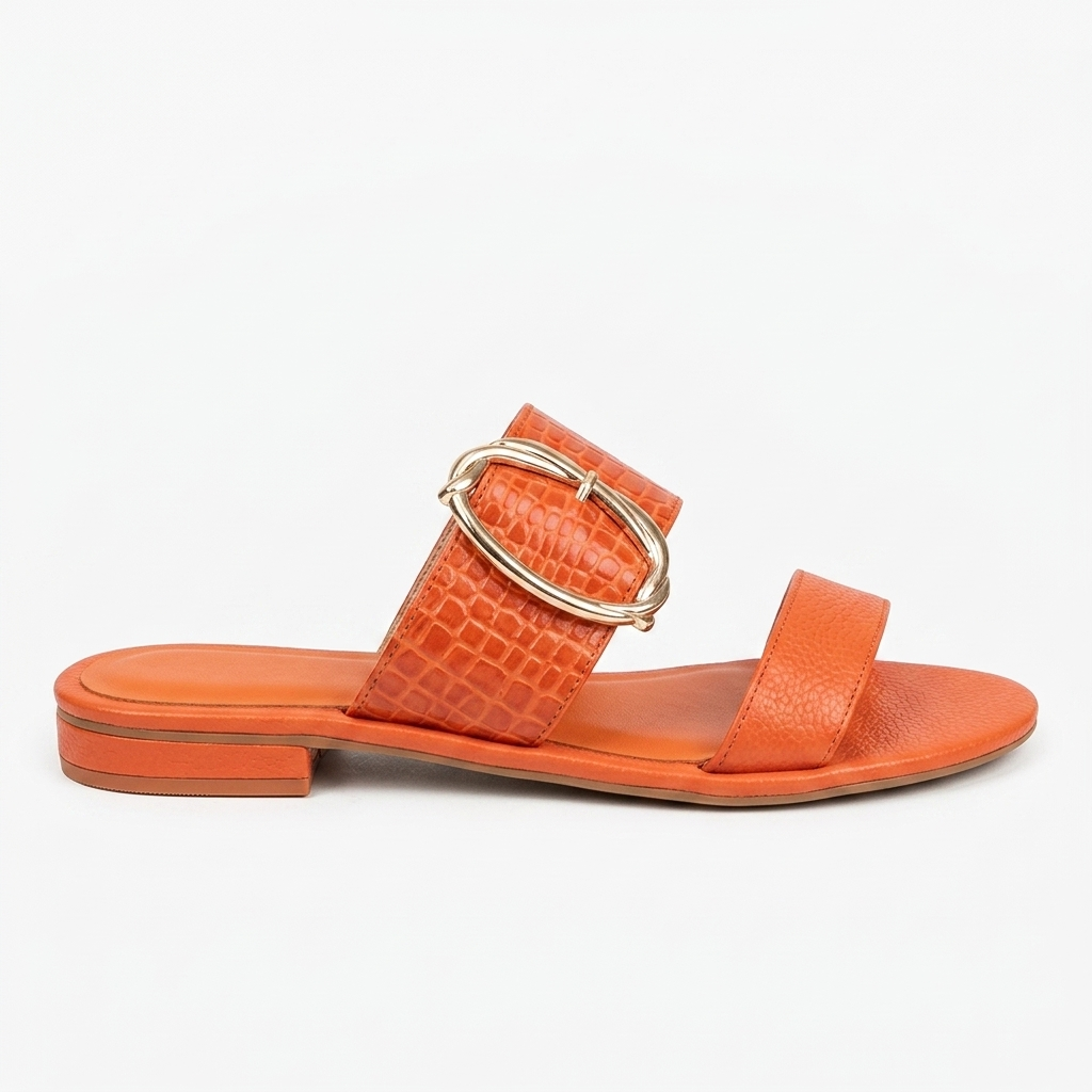 SANDALIA PLANA EN CUERO COLOR NARANJA