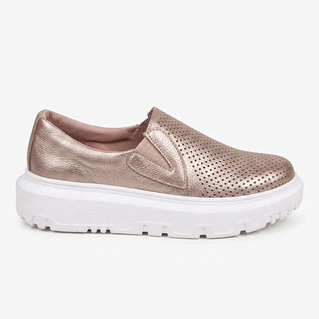 TENIS EN CUERO COLOR ORO INNOVADOR