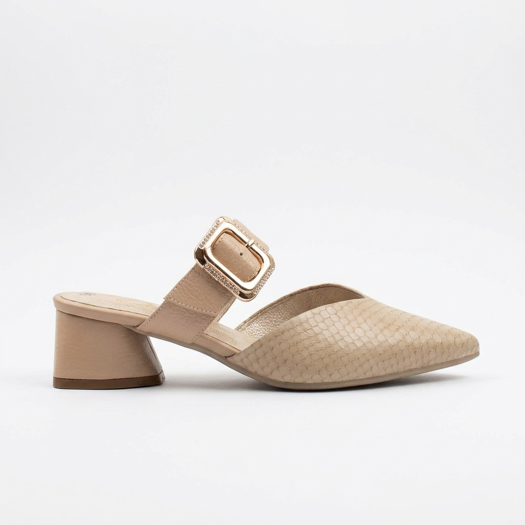 TACÓN EN CUERO COLOR TAUPE ELEGANTE