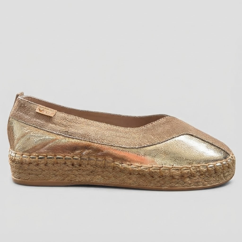YUTE BALETA EN CUERO COLOR ORO X BEIGE